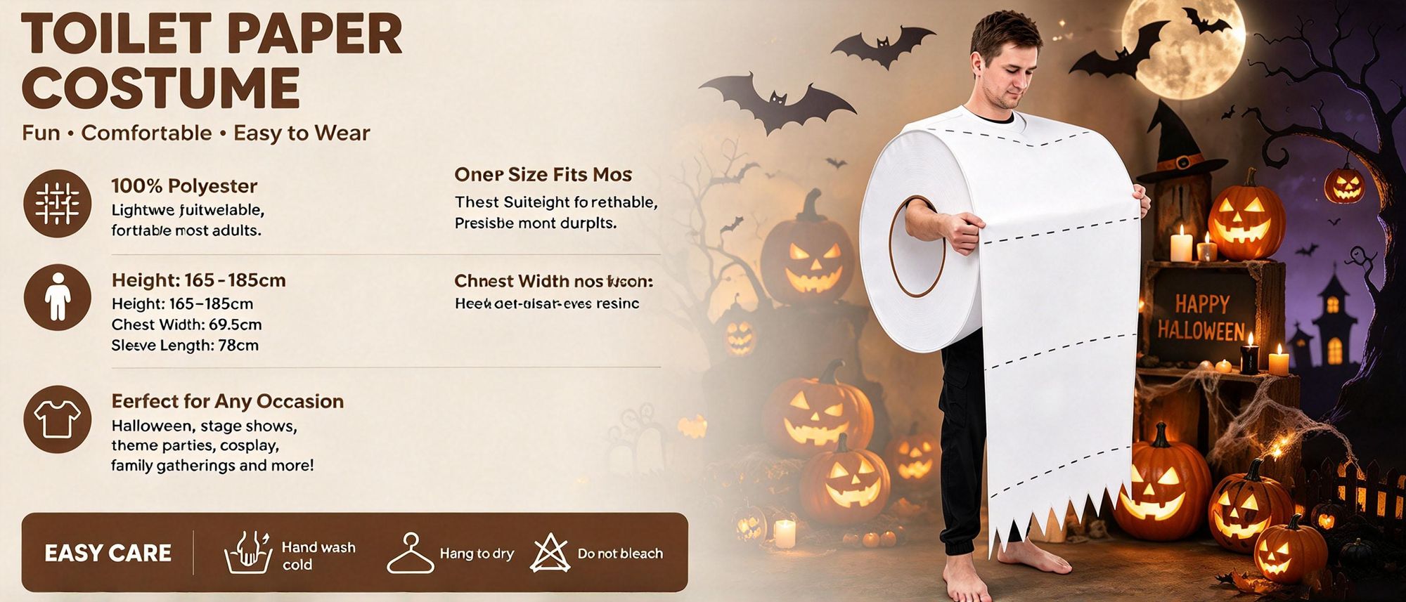 Juksun Klopapier Kostüm Toilettenpapier weiß Einheitsgröße 165-185cm für Halloween und Mottoparty Rollenspiel