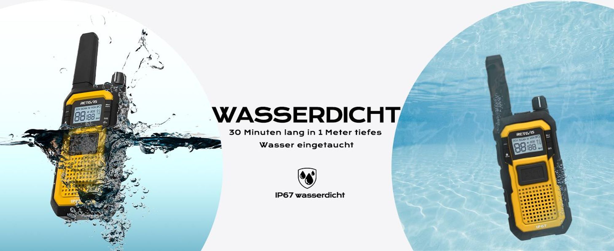 Retevis RB648 Heavy Duty Walkie Talkies, Wasserdichtes Funkgerät IP67, Dual PTT, 2000mAh Type C Ladung, Notfall Walkie Talkie Erwachsene für Baustelle (2 Stück)