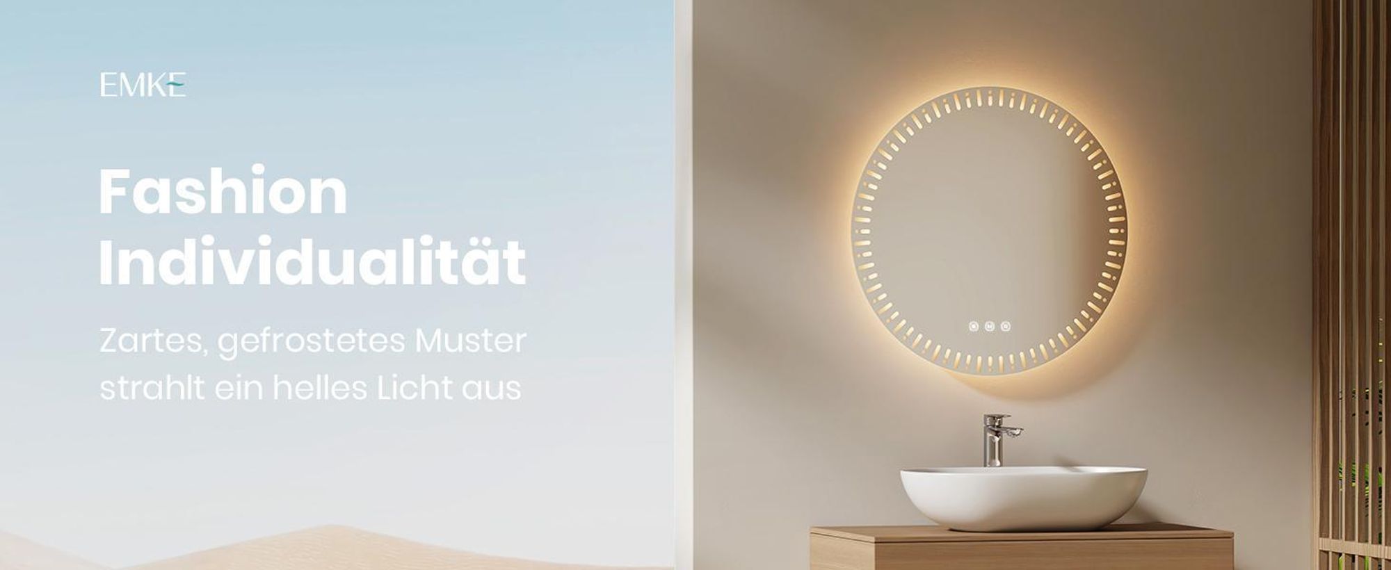 EMKE Badspiegel mit Beleuchtung LED Spiegel 60 cm mit beschlagfrei, Dimmbar 3 Lichtfarbe Rund Badezimmerspiegel Wandspiegel mit Touchschalter