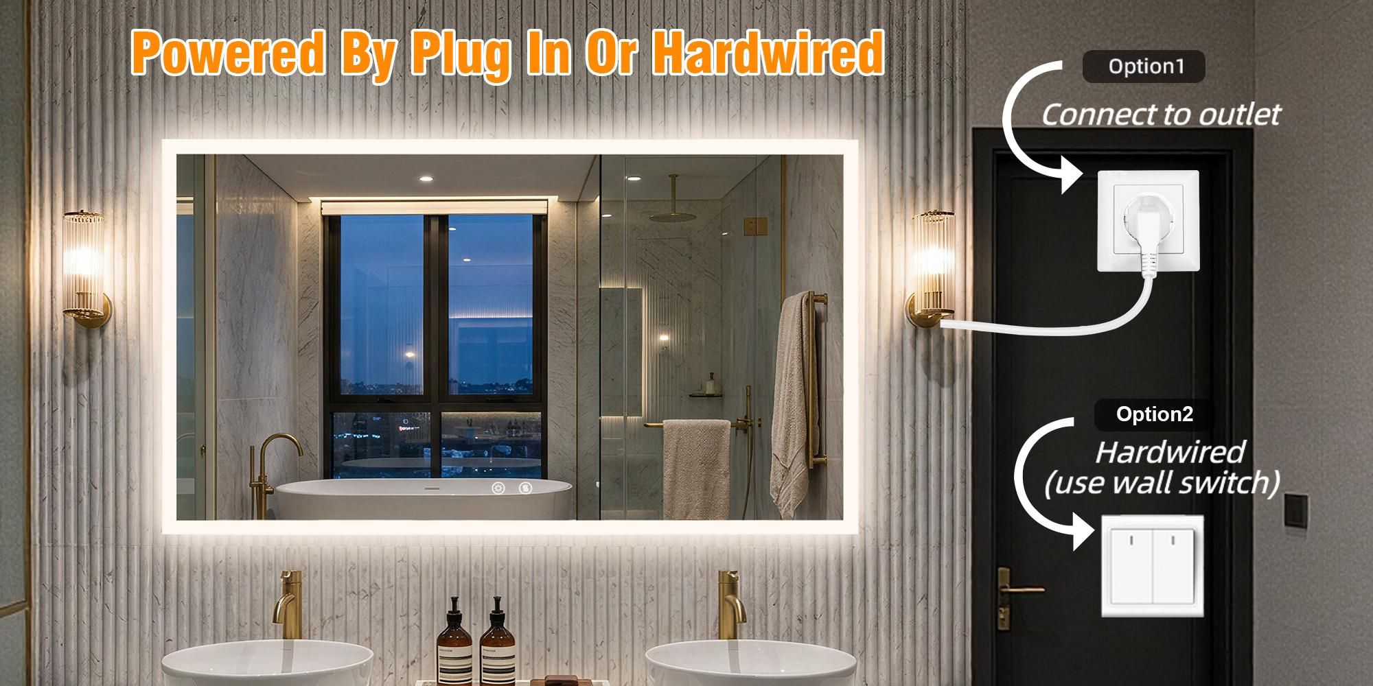 WISFOR LED Badspiegel 100x70 cm mit Beleuchtung Touch Beschlagfrei 3 Lichtfarben IP66