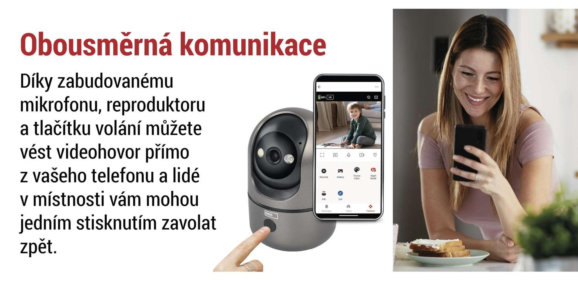 EMOS Digitální teploměr a vlhkoměr s bezdrátovým čidlem, dosah 100 m, zobrazení trendů a komfortu, datum, čas, budík, bílý, E0558W