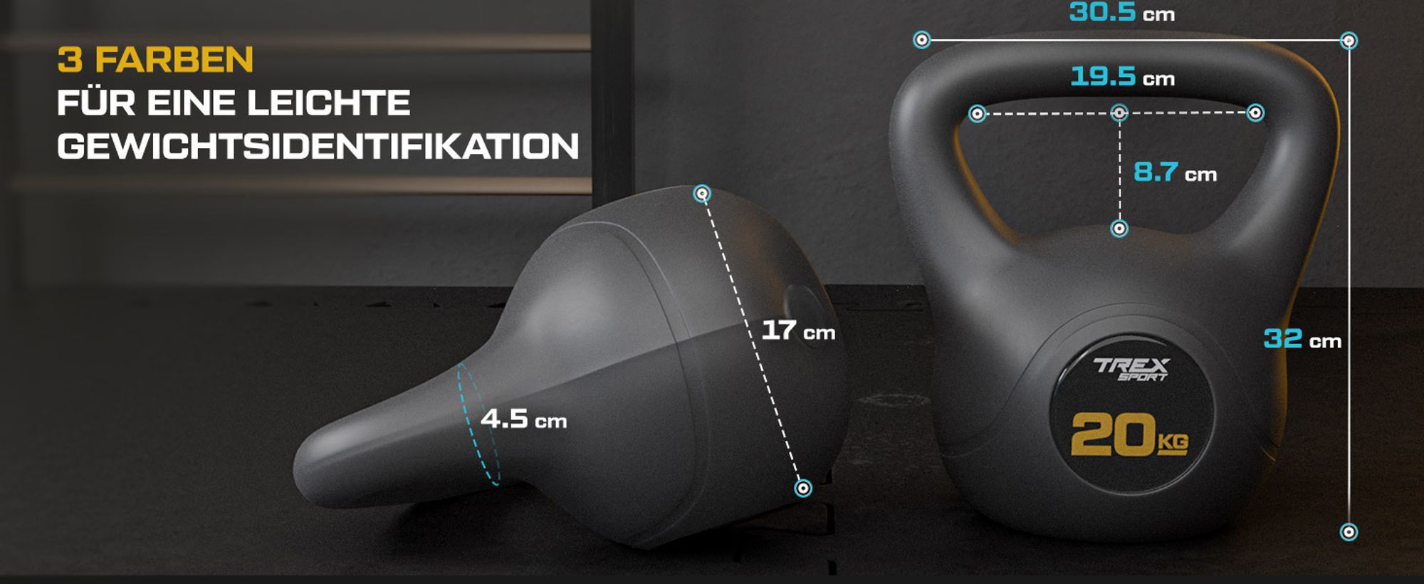 TREX SPORT Kettlebell 20 kg Kugelhantel Schwunghantel TX-020CKB | Kugelgewicht, Fitness & Krafttraining | rutschfester Griff, bodenschonend