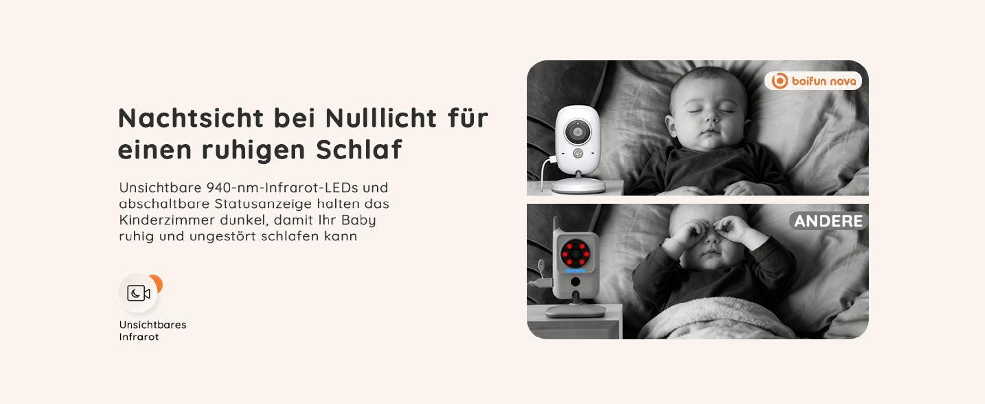 Babyphone mit Kamera, 5", VOX, Temperaturüberwachung, Gegensprechfunktion, IR-Nachtsich, weiß