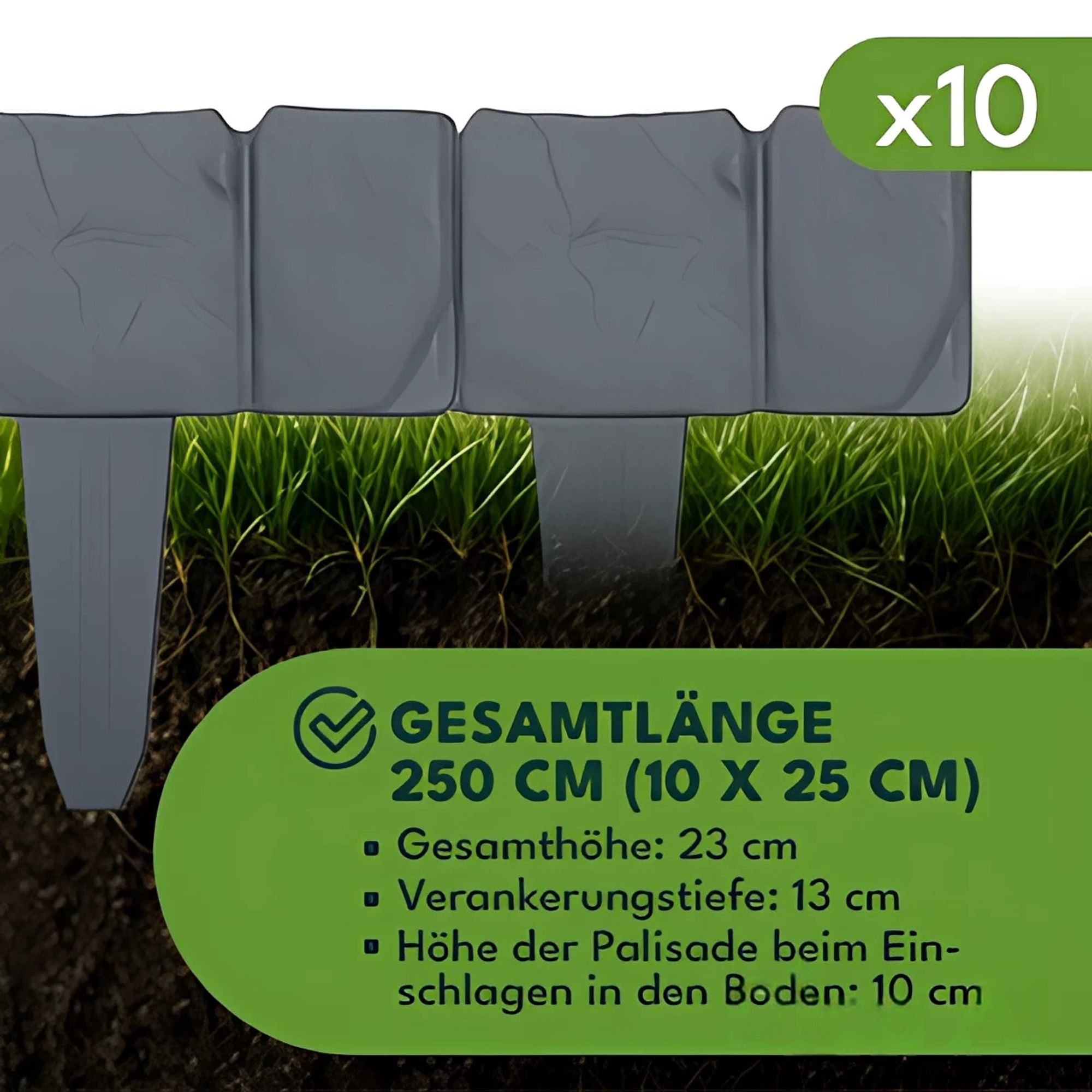KRUMAD Rasenkante Beeteinfassung Steinoptik 250 cm 10 Stück Anthrazit Flexible Kunststoff Wetterfest Garten