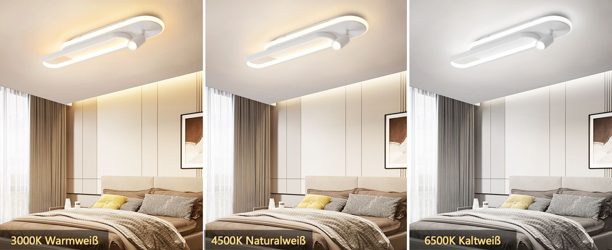 ZMH LED Deckenleuchte Wohnzimmer Deckenlampe Dimmbar mit 1Deckenstrahler Fernbedienung Weiß Küchenlampe 46W Modern 3000K - 6500K Schlafzimmerlampe