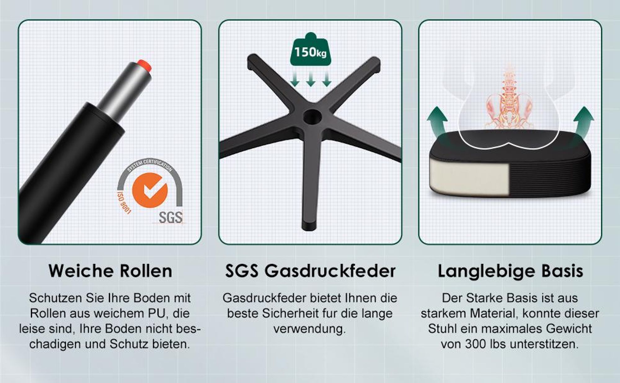 Adormii Ergonomischer Bürostuhl, Lendenstütze Schreibtischstuhl,mit Kopfstütze, Große Armlehnen Bürostühle,Drehstuhl,Chefsessel,Belastbarkeit 150kg