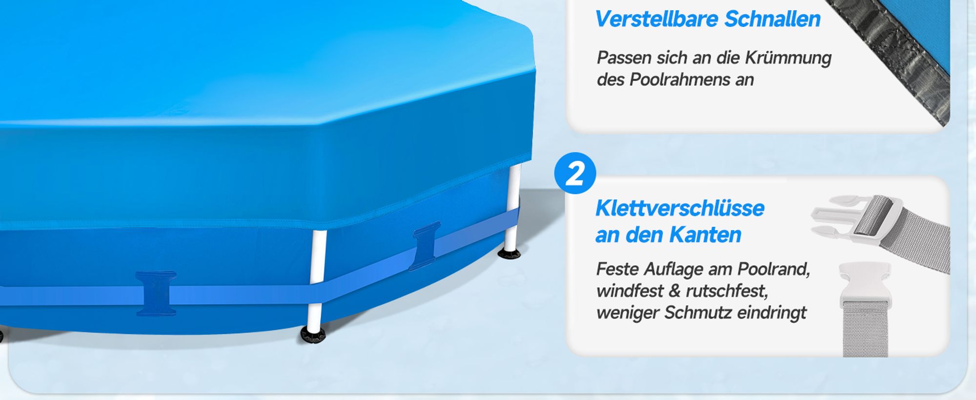 Sekey Poolabdeckung Rund Hochdichtes Abdeckplane für Stahlrahmenbecken, 366 cm, Blau