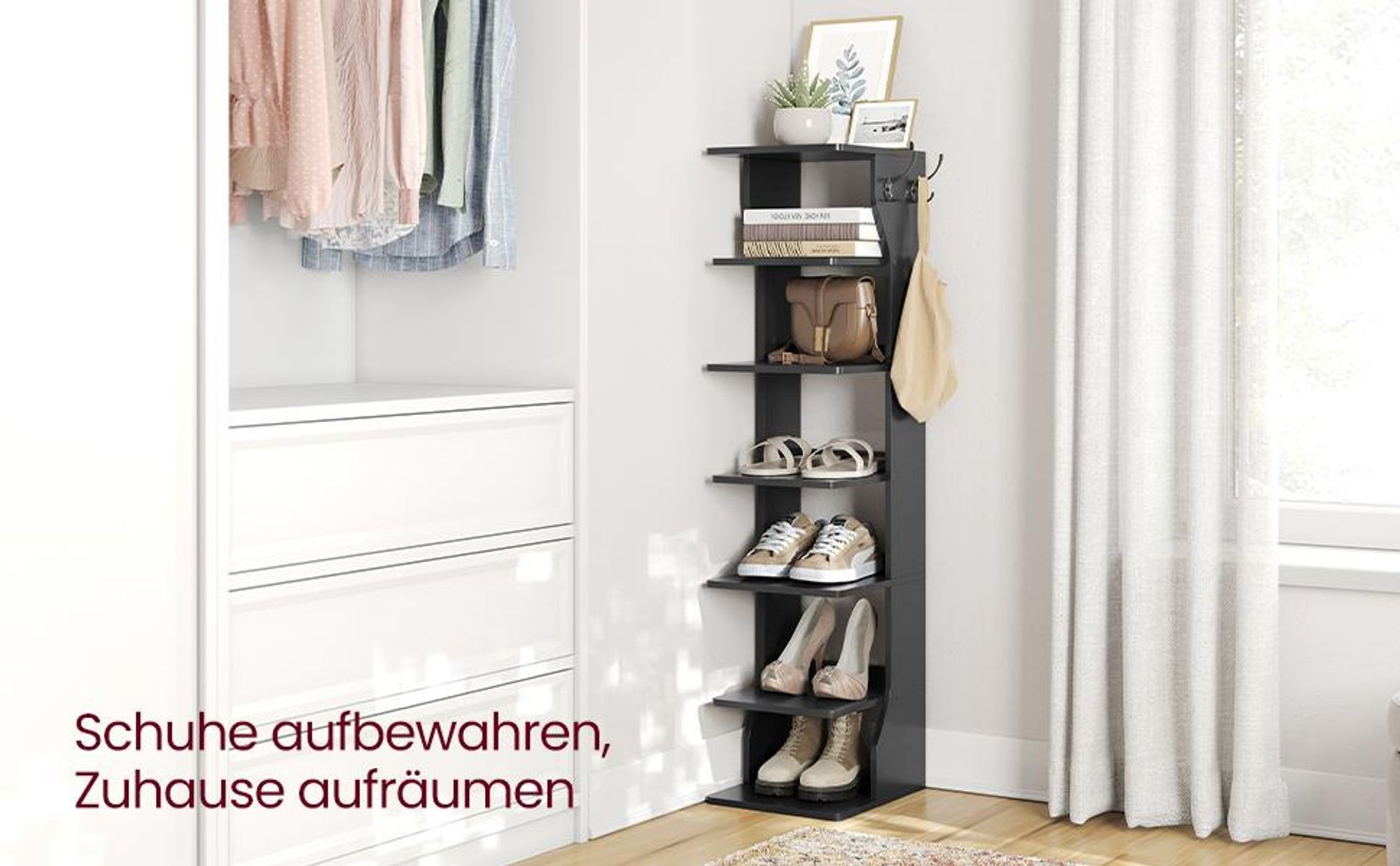 VASAGLE Schuhregal Standregal mit 6 Ebenen Schuhablage schwarz