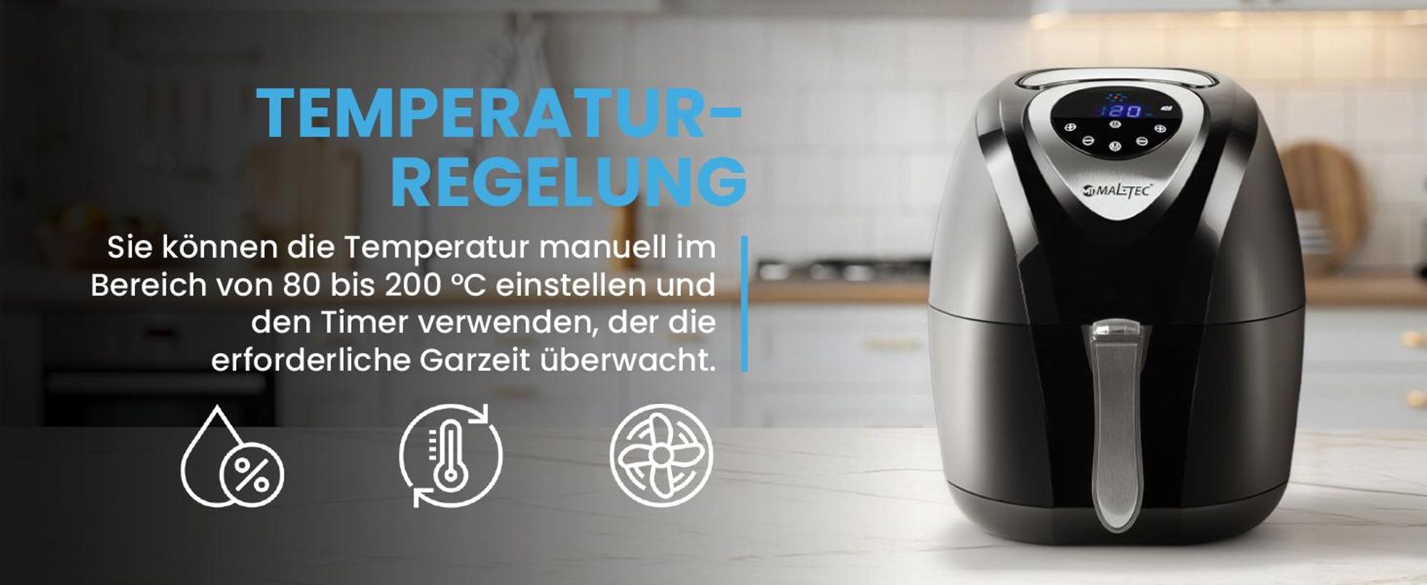 Moderne Heißluftfritteuse AirFrayer mit LCD und spülmaschinenfest