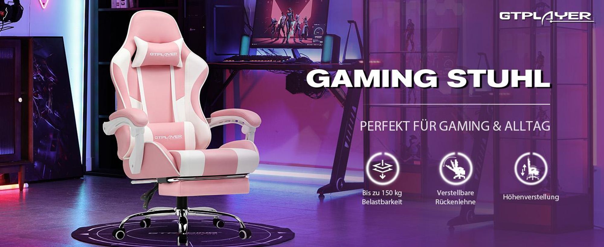 GTPLAYER Sedia da ufficio Sedia da gioco Poltrona da gioco massaggiante Sedia da gioco ergonomica con poggiapiedi, poggiatesta cuscino lombare massaggiante, sedia da gioco imbottita, sedia girevole
