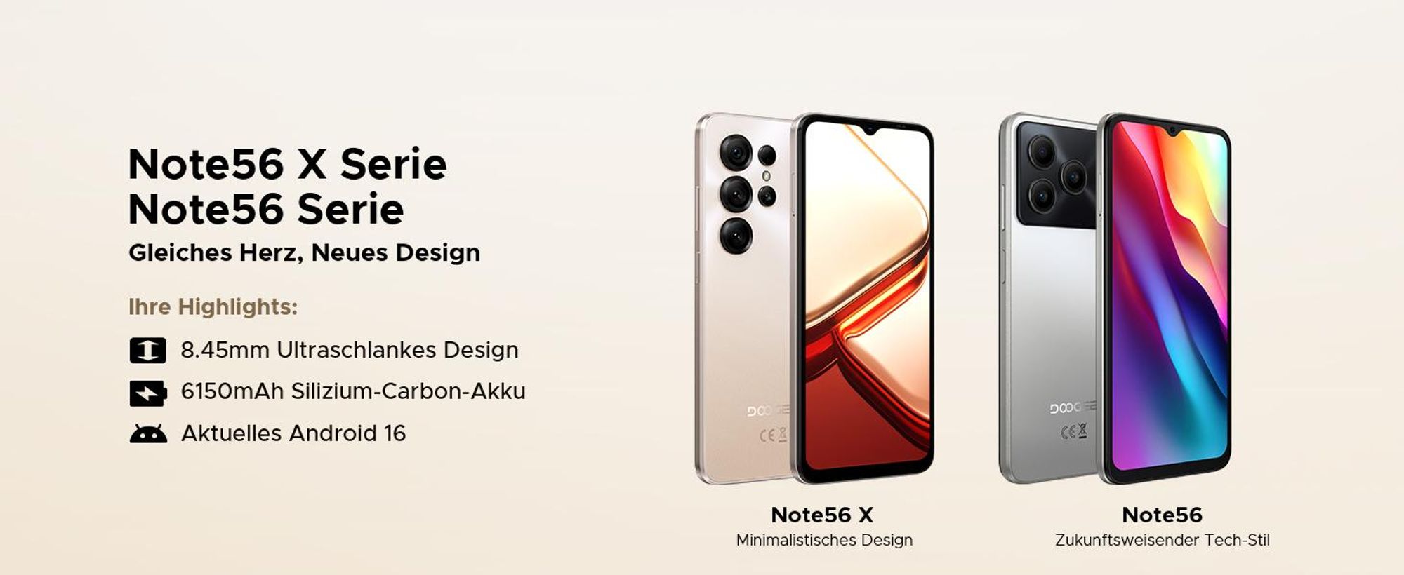 DOOGEE Note56 X Smartphone Handy, Android 16, 6,56" 90Hz, 6150mAh Akku, 24GB RAM+64GB ROM, 4G, 8MP, Gesichtserkennung, OTG, ohne Vertrag