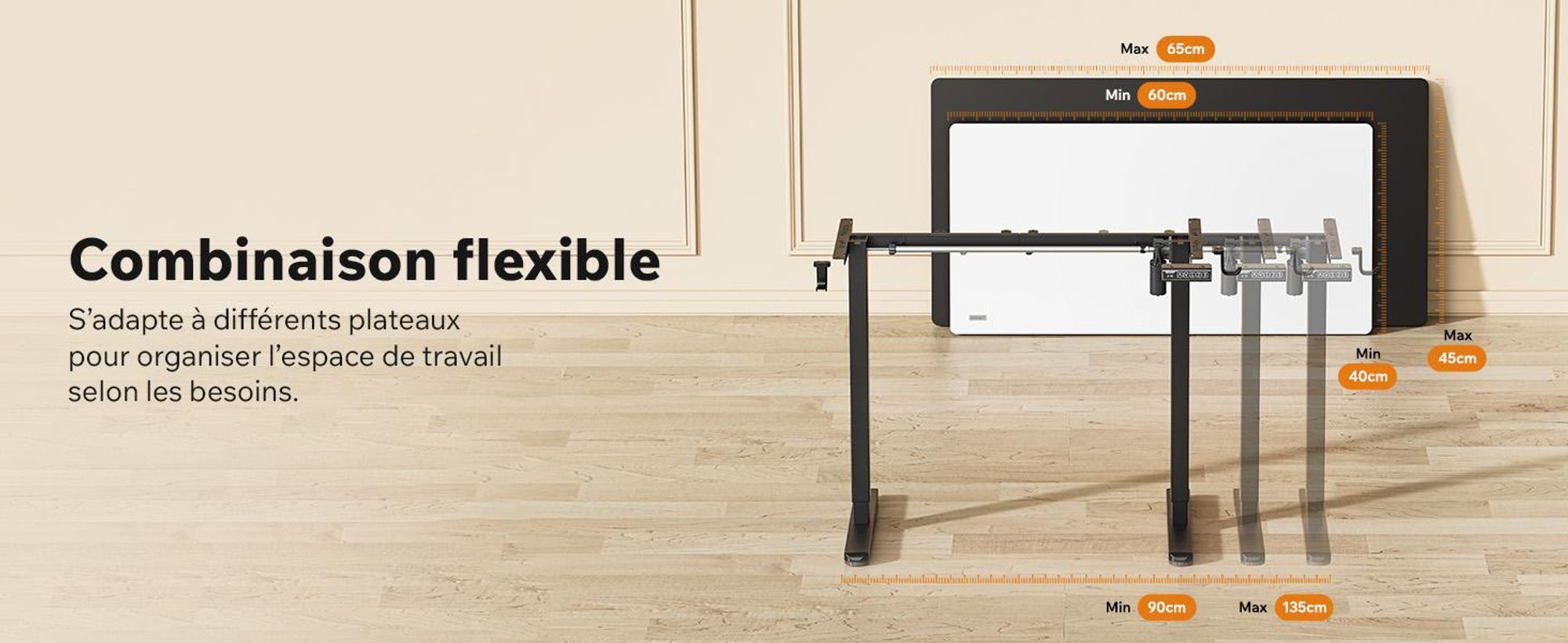 SENSE7 NOJO Light : piètement de bureau électrique réglable en hauteur | 72-118 cm, fonction mémoire, support pour casque, charge max. 70 kg, piètement en acier
