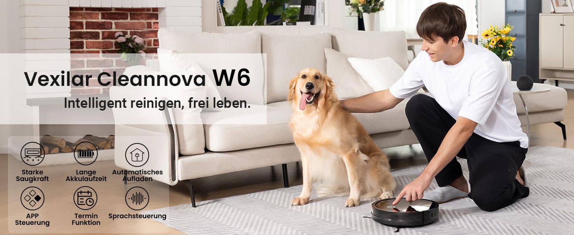 Vactidy W6 Roboterstaubsauger, Starke Saugkraft, 120 Min. Laufzeit, Schlank, Geräuscharm, Automatische Selbstaufladung, WLAN-/App-/Alexa-Steuerung