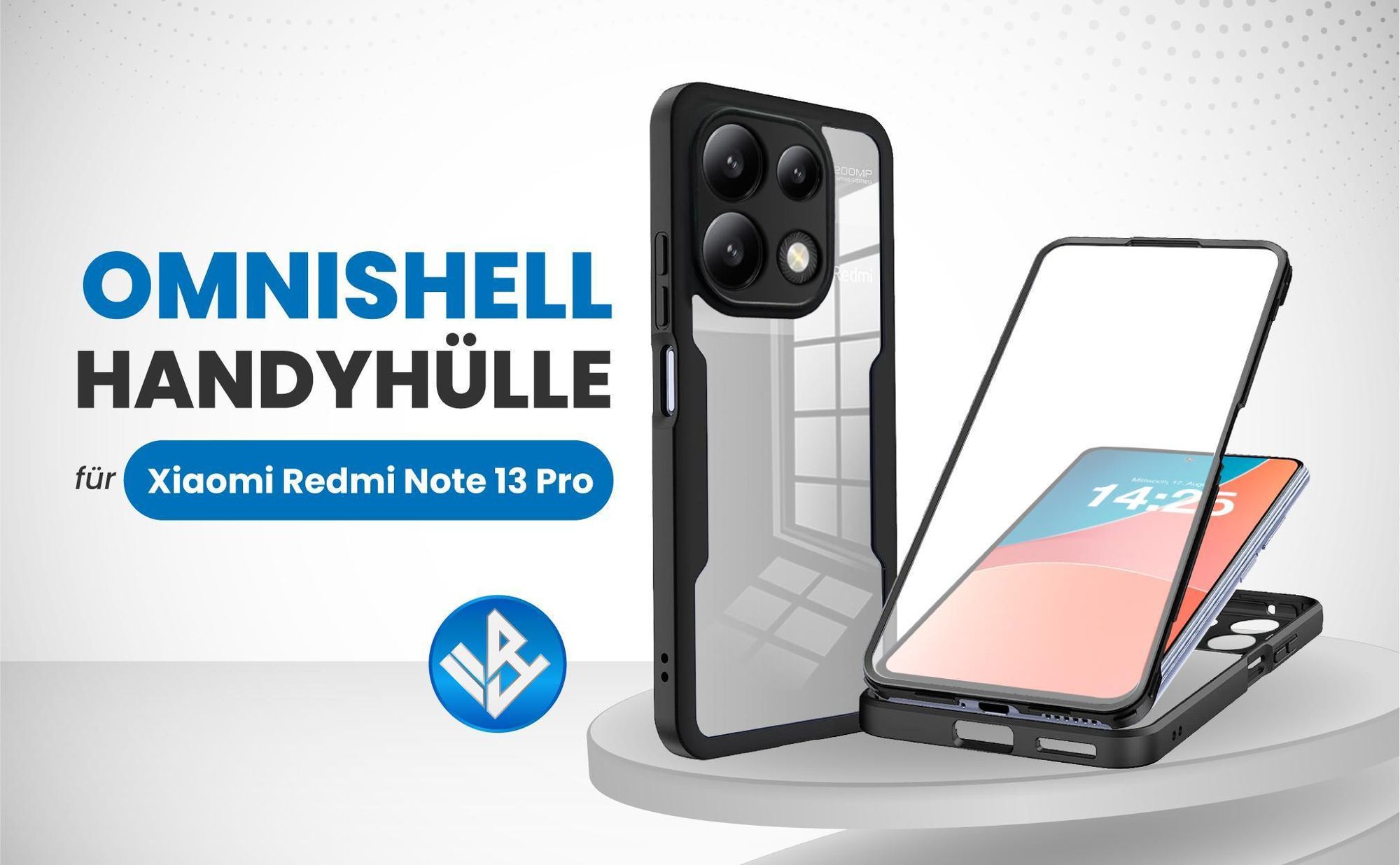 Schwarze 360 Grad Hülle für Xiaomi Redmi Note 13 Pro mit Kameraschutz