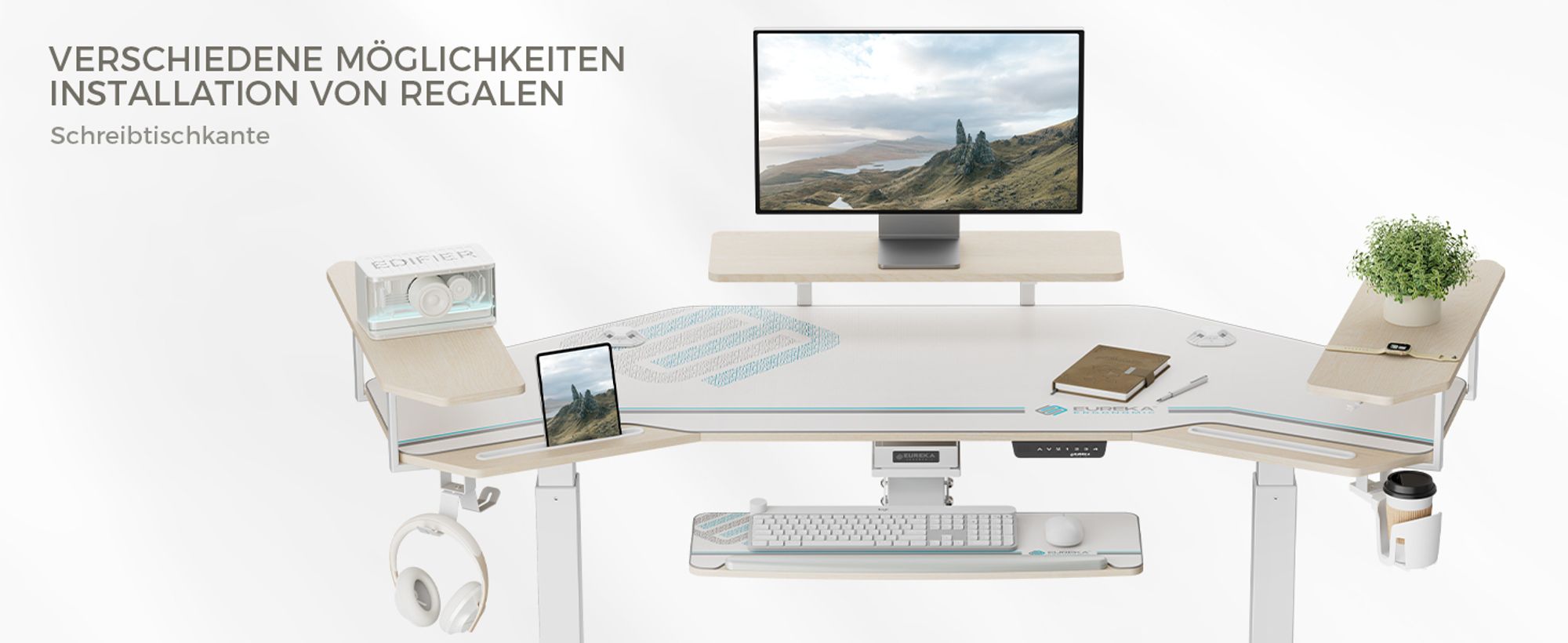 EUREKA ERGONOMIC Elektrisch Computertisch 182×76cm Höhenverstellbarer Schreibtisch Stehpult Gaming Tisch mit Monitorständer und Tastaturablage