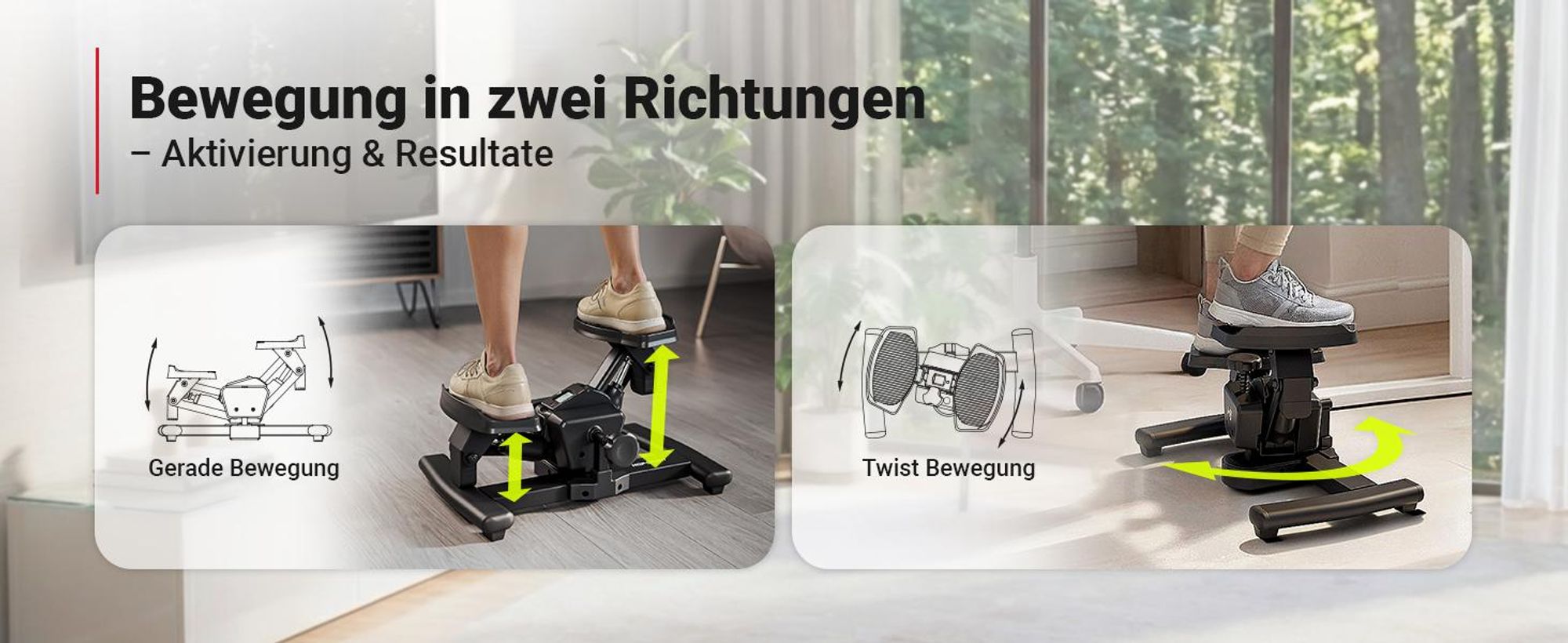 HOP SPORT® HS-060S Mini Stepper für Zuhause, Swing & Twist Stepper, Hometrainer für Bein-, Arm- & Po-Training, Fitnessgerät, Drehstepper LCD-Display