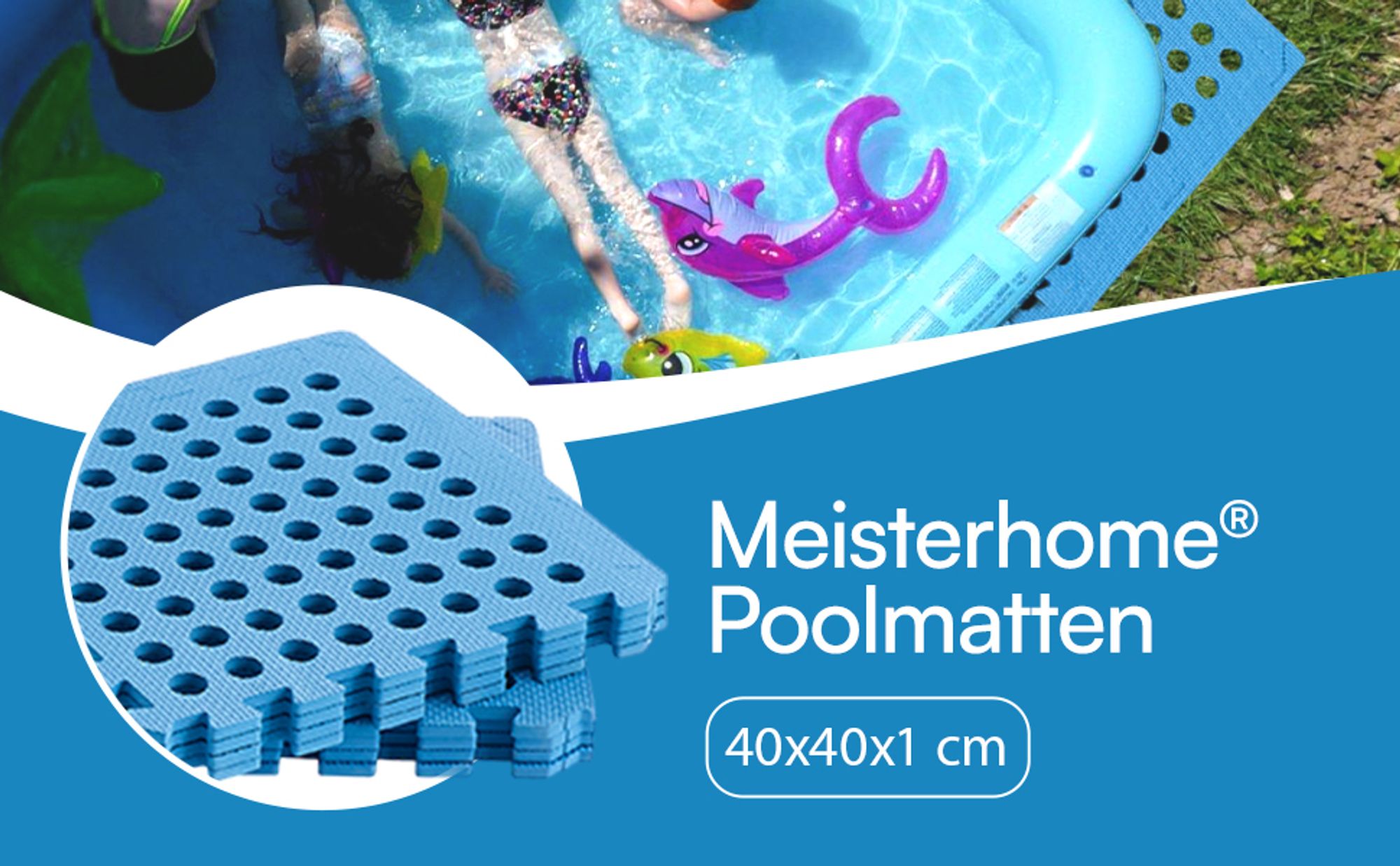 Meisterhome 36 Stück Bodenschutzmatte Pool Unterlegmatte Poolmatte Bodenschutz Matte für den Pool - 40 x 40 x 1 cm - Whirlpool Plantschbecken – Blau