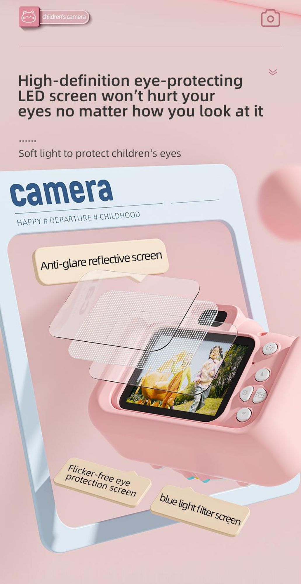 ZELURXX Kinderkamera, Cartoon-Katze Design, Dual-Kamera, IPS Augenschutz-Bildschirm, 1080P Video, Spiele Musik, Kreative Sticker, Gelb