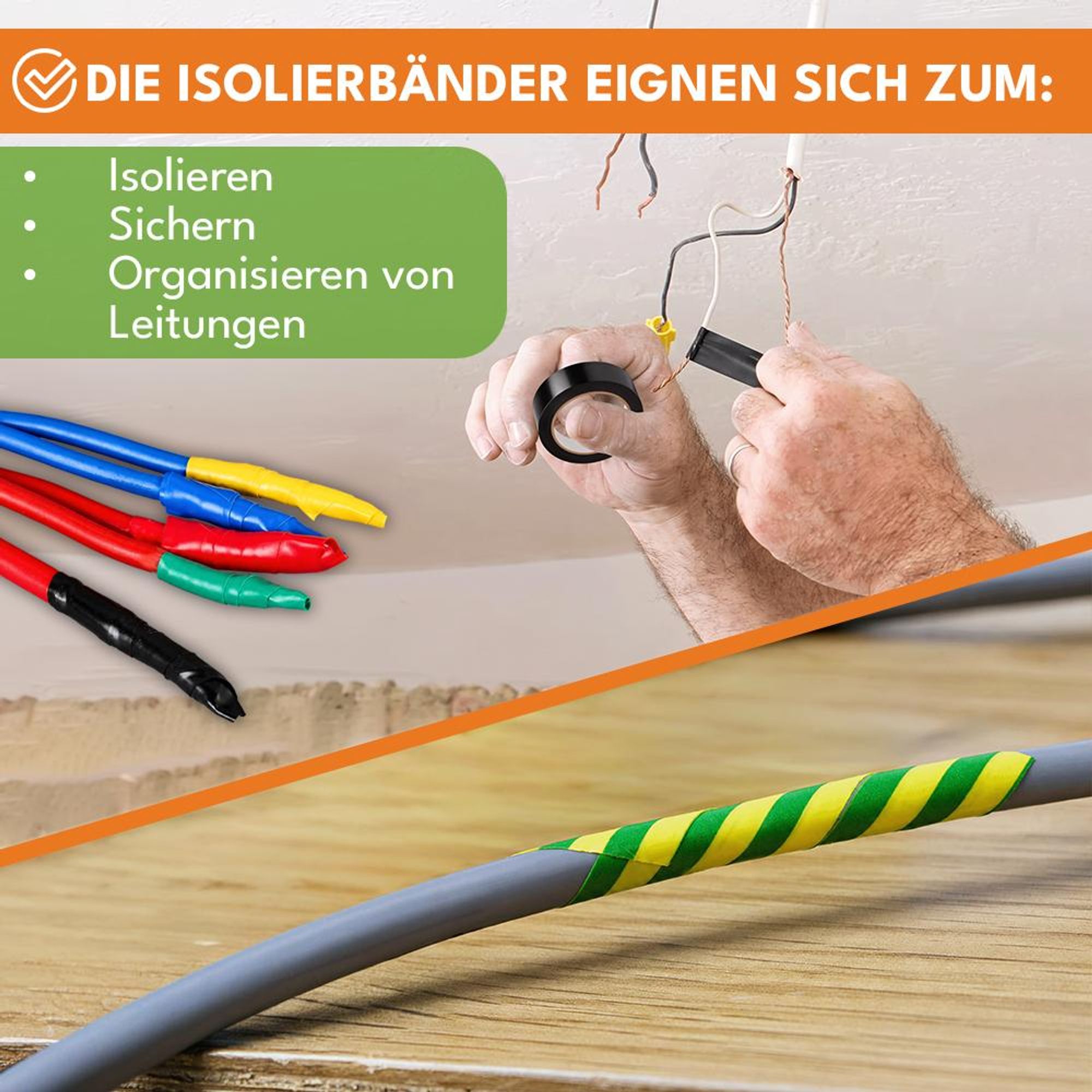 KRUMAD Isolierband Set 10 Rollen, Klebeband PVC, Isolier Tape, Reparaturband, für Haushalt, Werkstatt und geeignete Elektroarbeiten