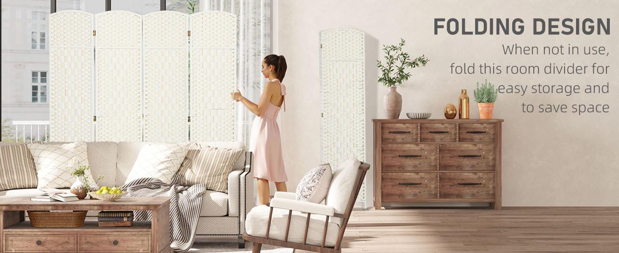 HOMCOM Parawan 4-częściowy 180 x 180 cm Parawan składany Biały