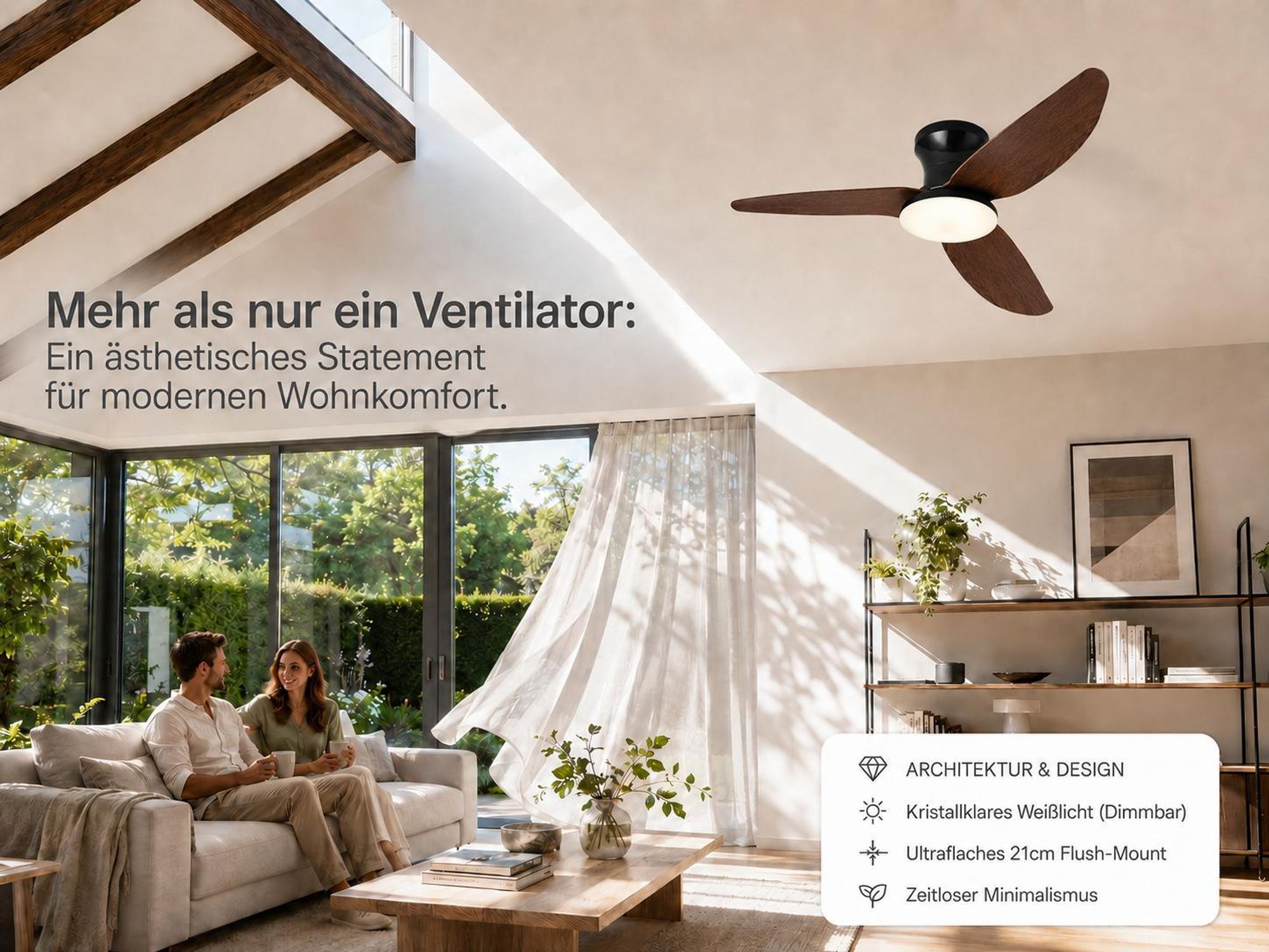 Deckenventilator mit Beleuchtung leise, Ø100cm DC Motor 6 Stufen, Smart APP & Fernbedienung, Dimmbar 3 Farben Umkehrbare Windrichtung Wohnzimmer Büro