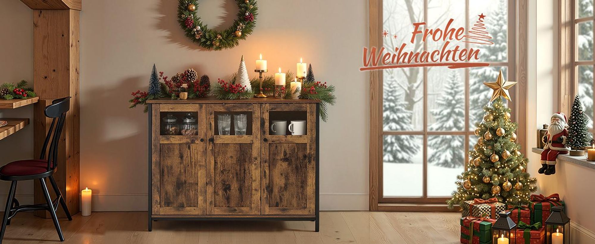 VASAGLE Sideboard, 100 x 35 x 75 cm, verstellbaren Ablage, mit Glastüren