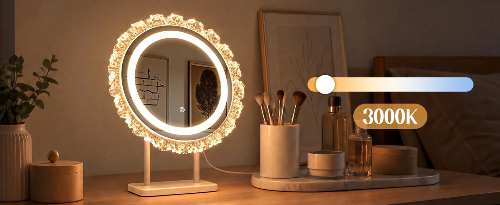ZMH Rund Schminkspiegel mit Beleuchtung Hollywood Spiegel 40×48CM LED Schminktisch Kosmetikspiegel Make Up Mirror Klein Runder Schminktischspiegel
