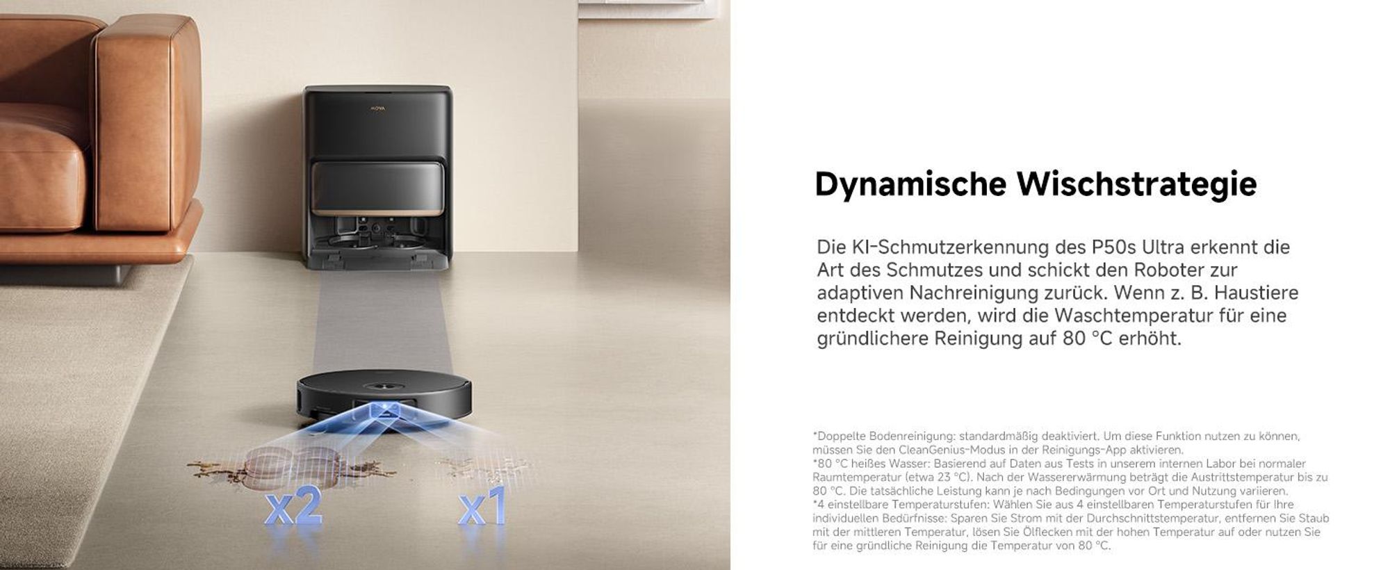 MOVA P50s Ultra Saug- und Wischroboter 24.000 Pa, Auto-Absaugstation, StepMaster, Dual-LiDAR, mit 1L Extra Reinigungsflüssigkeit