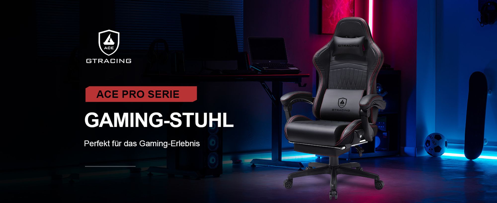 GTPLAYER Gaming-Stuhl ACE PRO, Ergonomischer Bürostuhl Neigbare Armlehnen Mit Fußstütze, Hi-Fi Lautsprecher, Beeindruckende Klang-atmosphäre, Rotwein