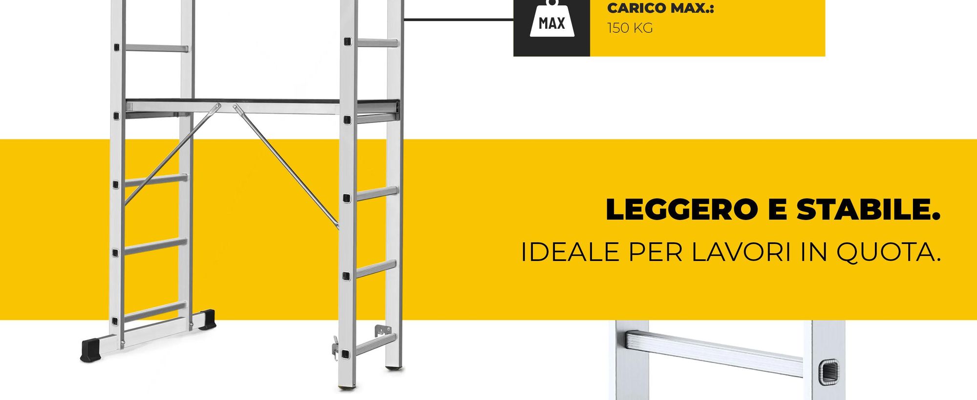 Drabest - Scala multiuso + Ponteggio BASIC - Struttura a ponte 2x8, Capacità di carico della piattaforma: 150 kg, Dimensioni della piattaforma: 33x114