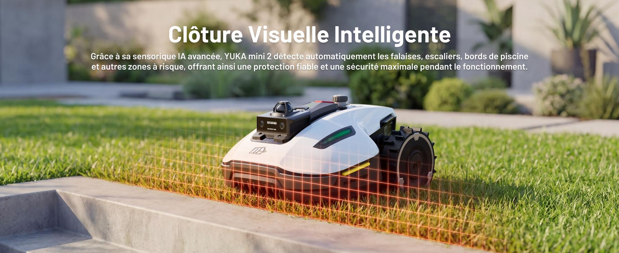 Robot Tondeuse Mammotion YUKA Mini 2 1000 avec garage, sans fil périphérique, jusqu’à 1000 m², DropMow, cartographie auto, coupe des bordures, APP