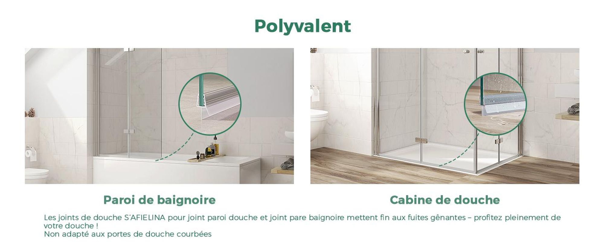 S'AFIELINA Joint de rechange Déflecteur d'eau Joint de douche Protection anti-vibrations Cabine de douche Bain 4-6mm verre 100cm