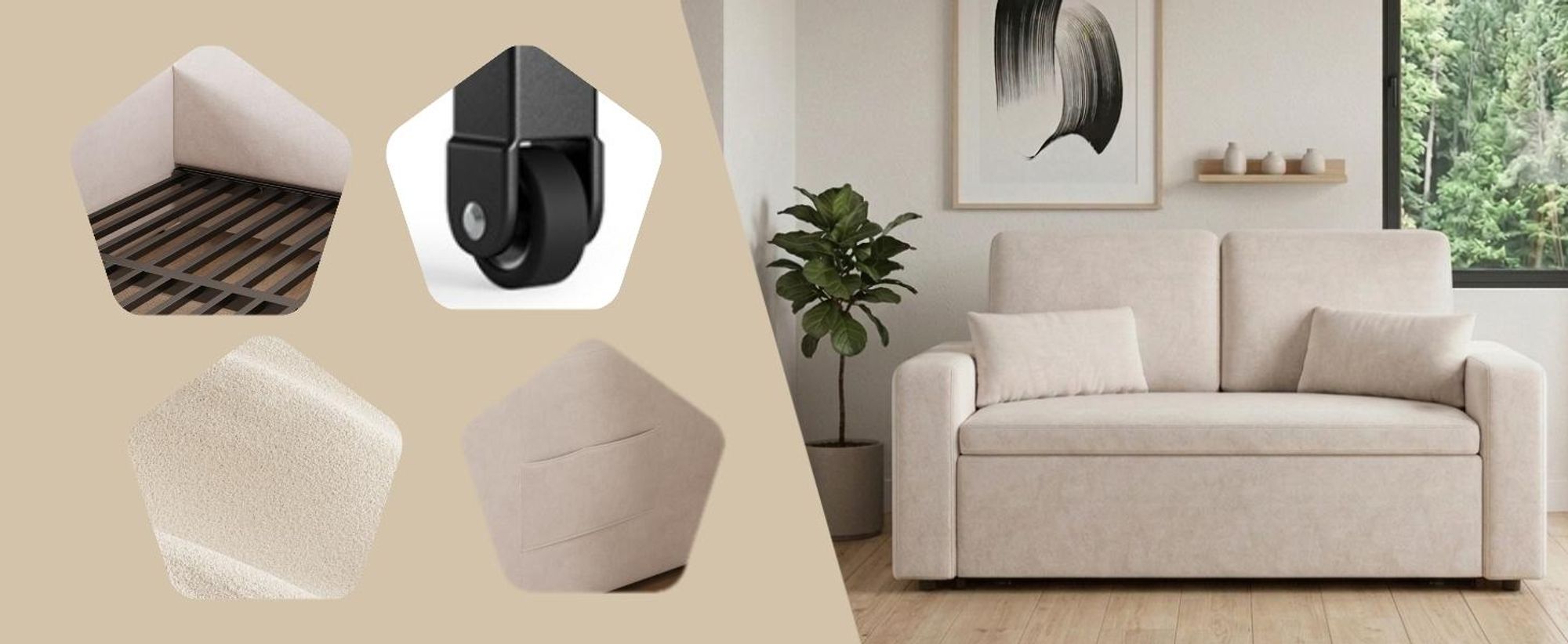 Bealife Sofa mit Schlaffunktion 147x82 cm - Ausziehbett - Chenillestoff, Cremeweiß,AR28