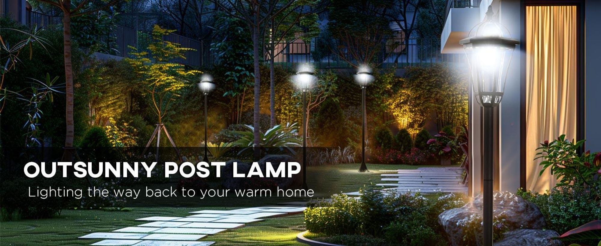 Outsunny – latarnia ogrodowa na energię słoneczną, latarnia LED, oświetlenie ścieżkowe, 6 godzin pracy, ABS, 129 cm