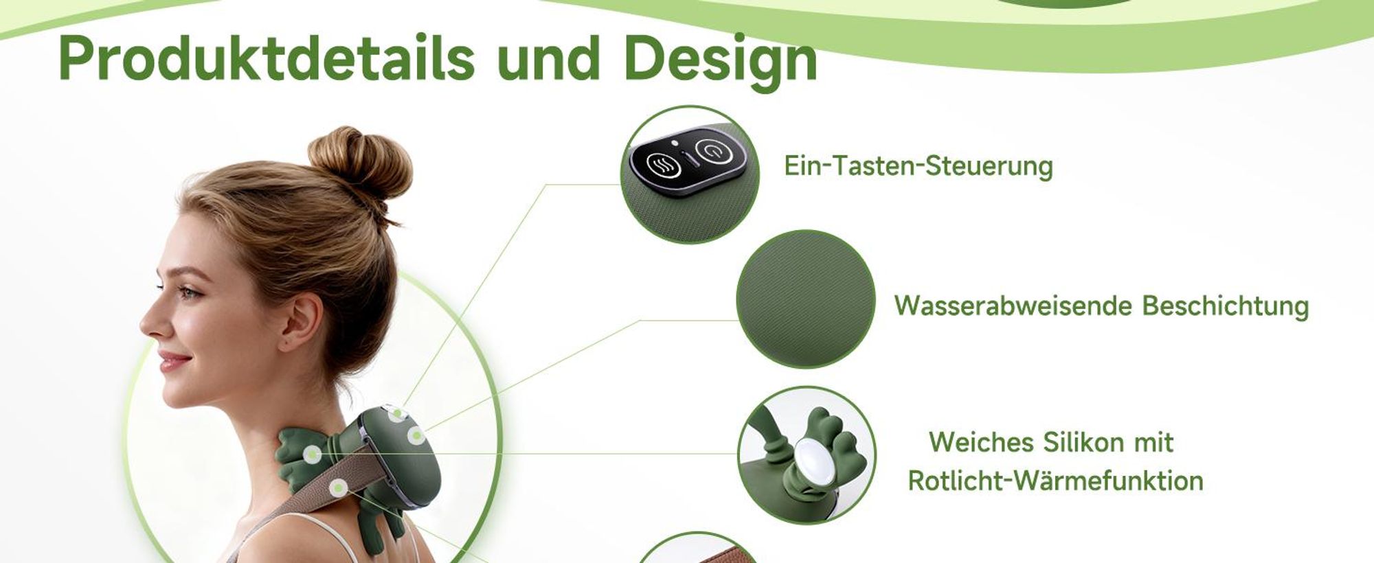 Nackenmassagegerät, Elektrisches 4D Shiatsu Massagegerät, 3 Intensitätsstufen und 2 Heizstufen, Lindert Muskelverspannungen und Ermüdung