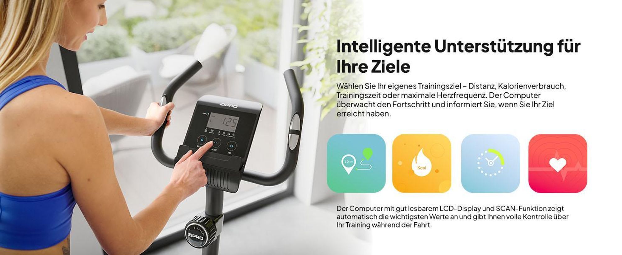 Zipro Heimtrainer Fahrrad Beat – Magnetisches Fitnessbike Schwungmasse Leiser Hometrainer für Zuhause Pulsmessung, Flaschenhalter & LCD Display 120 kg