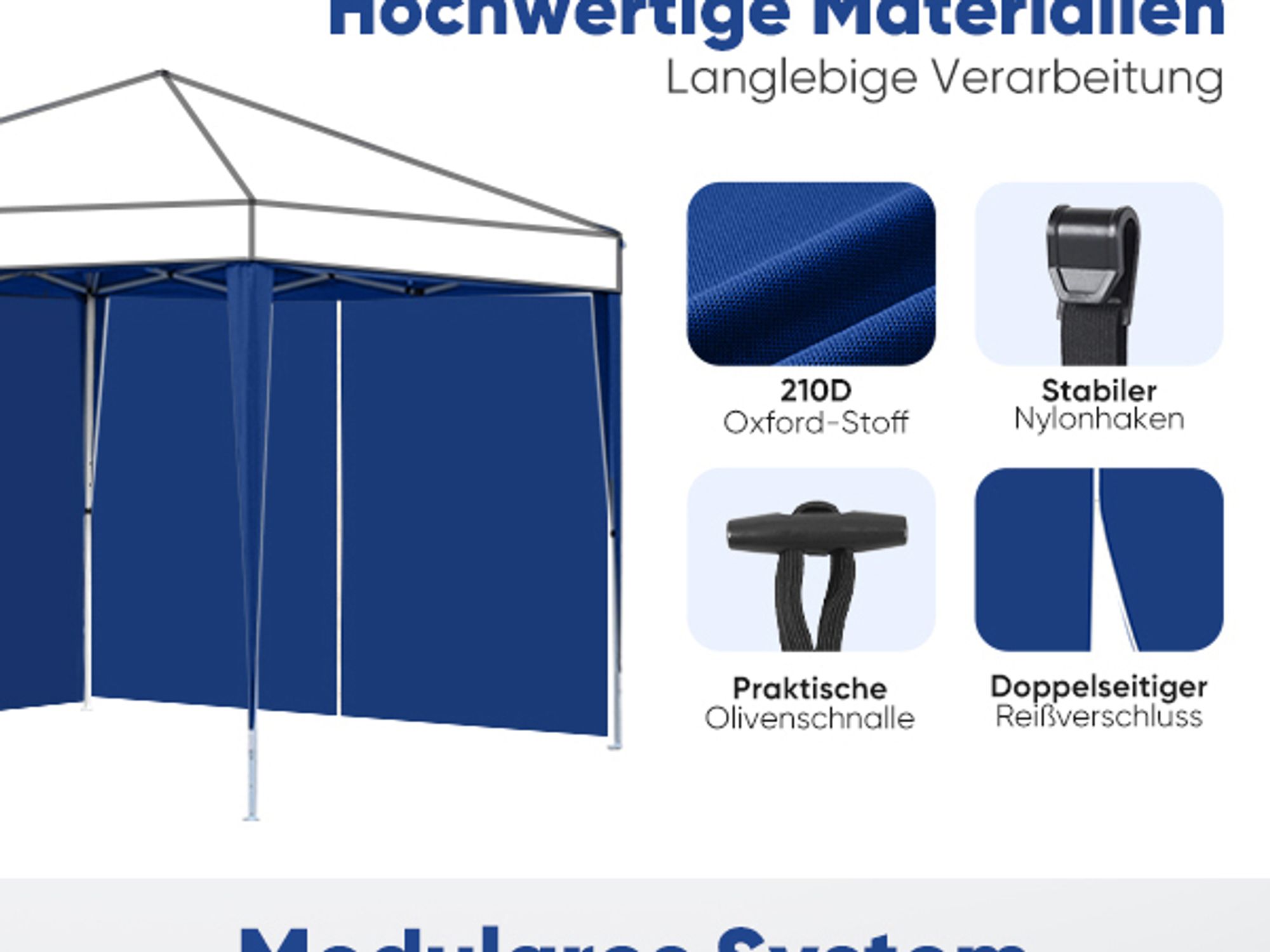 Sekey 2 Seitenteile für 3x3 /3x6m/3x9m pavillon mit Reißverschluss, Dunkelblau
