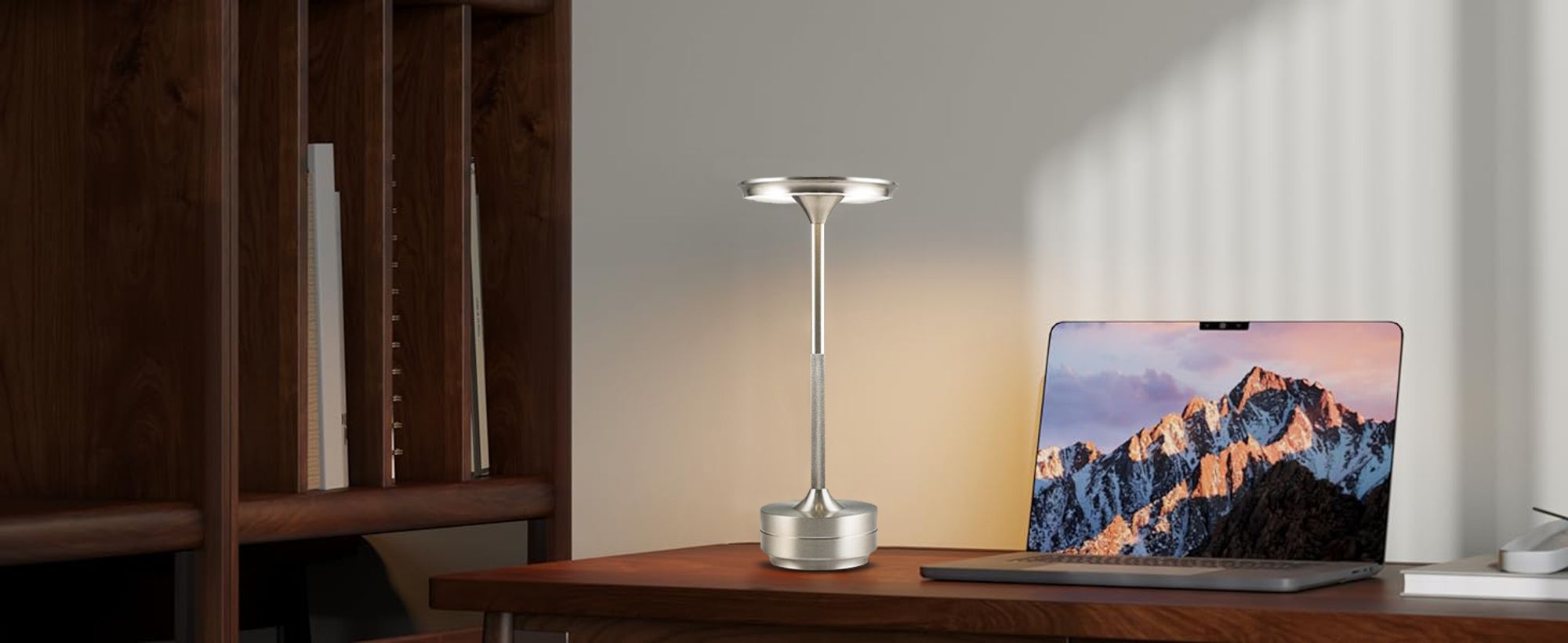 Kabellose Dimmbare LED Akku Tischleuchte Touch Tischlampe Lampe Wohnzimmer Nachttischlampen Dreifarbiges Licht Silber