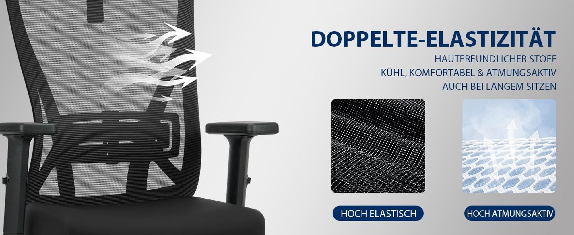 Bürostuhl, Ergonomischer Bürostuhl, Schreibtischstuhl mit Kopfstütze, Große Armlehnen Bürostuhl, Drehstuhl, Chefsessel, Belastbarkeit 200kg