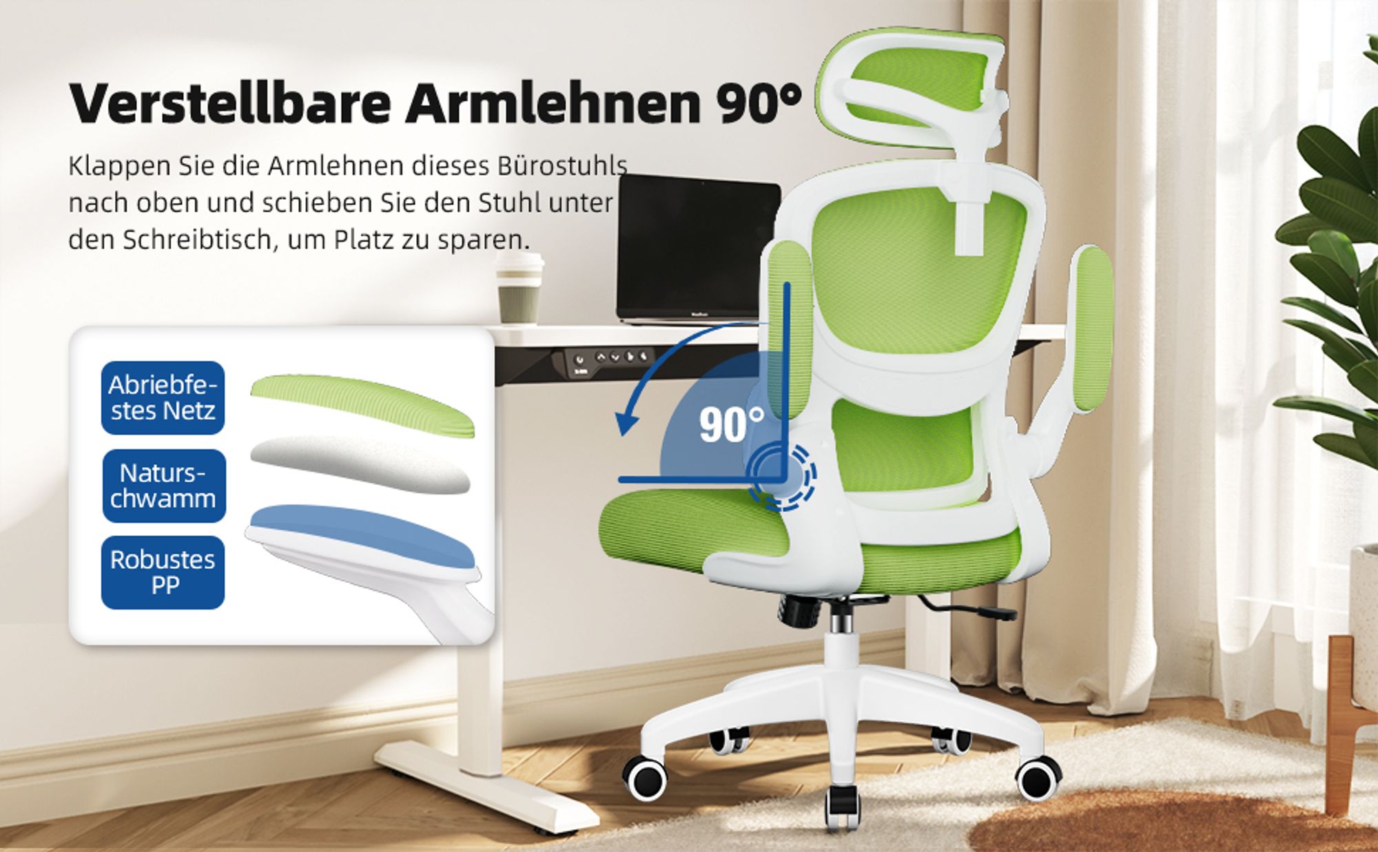 Aiibot Bürostuhl Ergonomisch Schreibtischstuhl Verstellbarer Kopfstütze Umklappbare Armlehnen Lordosenstütze Drehstuhl Chefsessel Wippfunktion 150kg