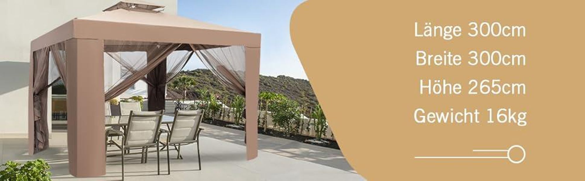 COSTWAY Gartenpavillon Gartenzelt mit 4 Seitenwänden, Moskitonetz & Reißverschluss, Pavillon Partyzelt Festzelt Sonnenschutz 300x300x265cm Kaffee