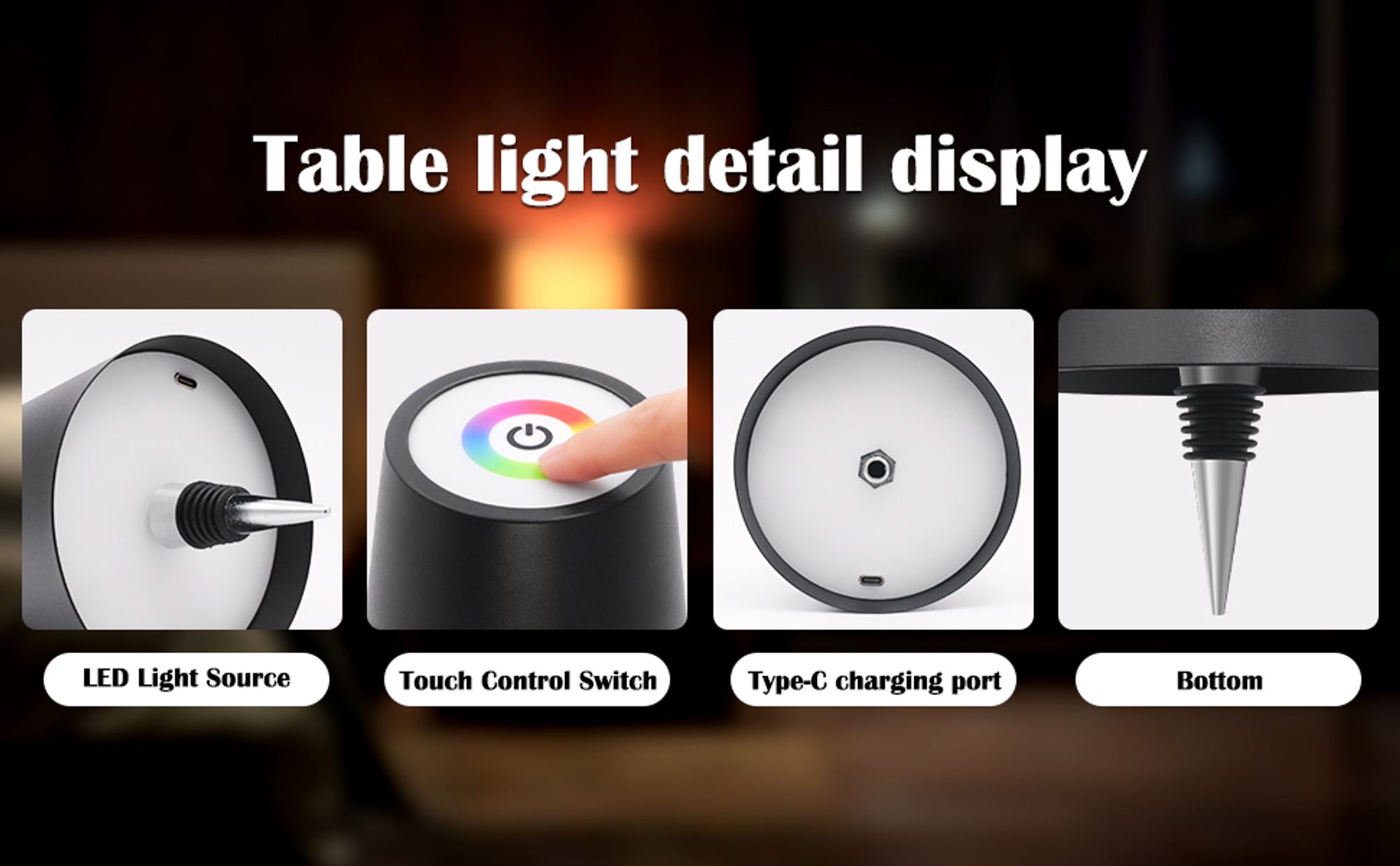 Tragbare kabellose Weinflaschenlampe, RGB-Modus einstellbar, LED-Schreibtischlampe, kabellose dimmbare LED-Tischleuchte, USB wiederaufladbar, schwarz