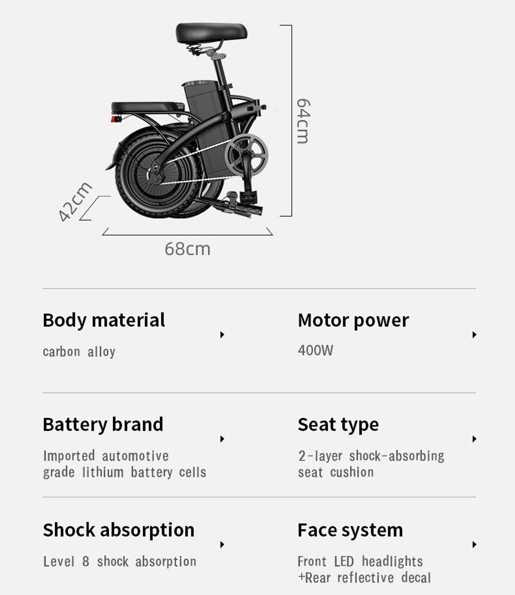 G11 klappbares 14‑Zoll‑Elektrofahrrad für Erwachsene, Doppelscheibenbremsen, bis 150 kg Traglast