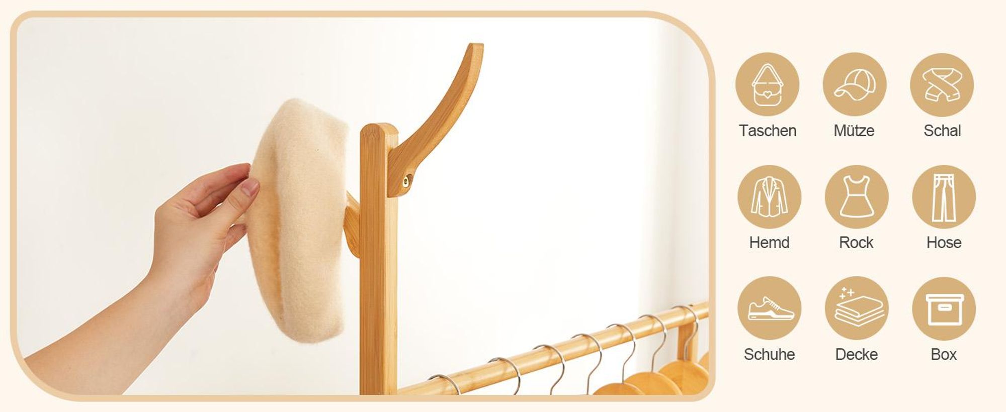 Yorbay Kleiderständer Bambus Garderobenständer mit Kleiderstange und Ablagen, Garderobenständer Garderobe Ständer mit Schuhregal,100 x 38 x 176cm
