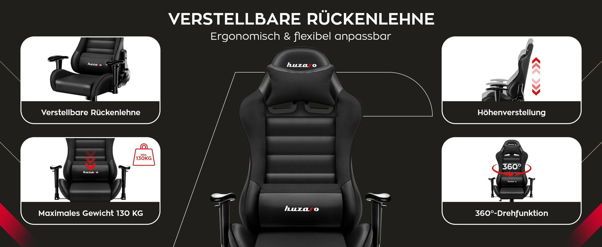 Huzaro Kinder Schreibtischstuhl Ranger 6 0 Gaming Stuhl Racing Sessel Bürostuhl Drehstuhl Gamer bis 130 kg Schwarz