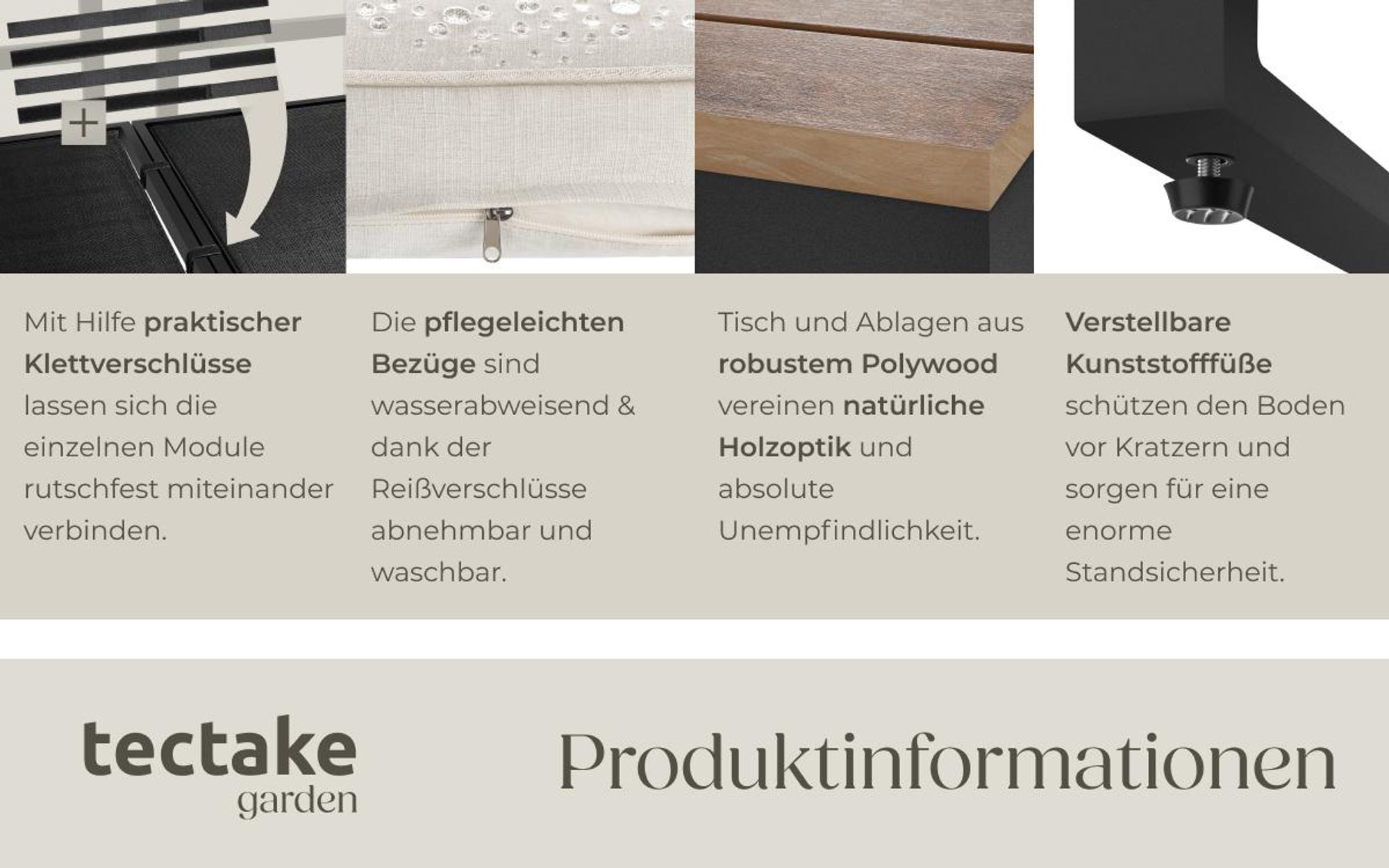 tectake® Aluminium Garten-Lounge-Set Eliar mit Pulverbeschichtung, wetterfest