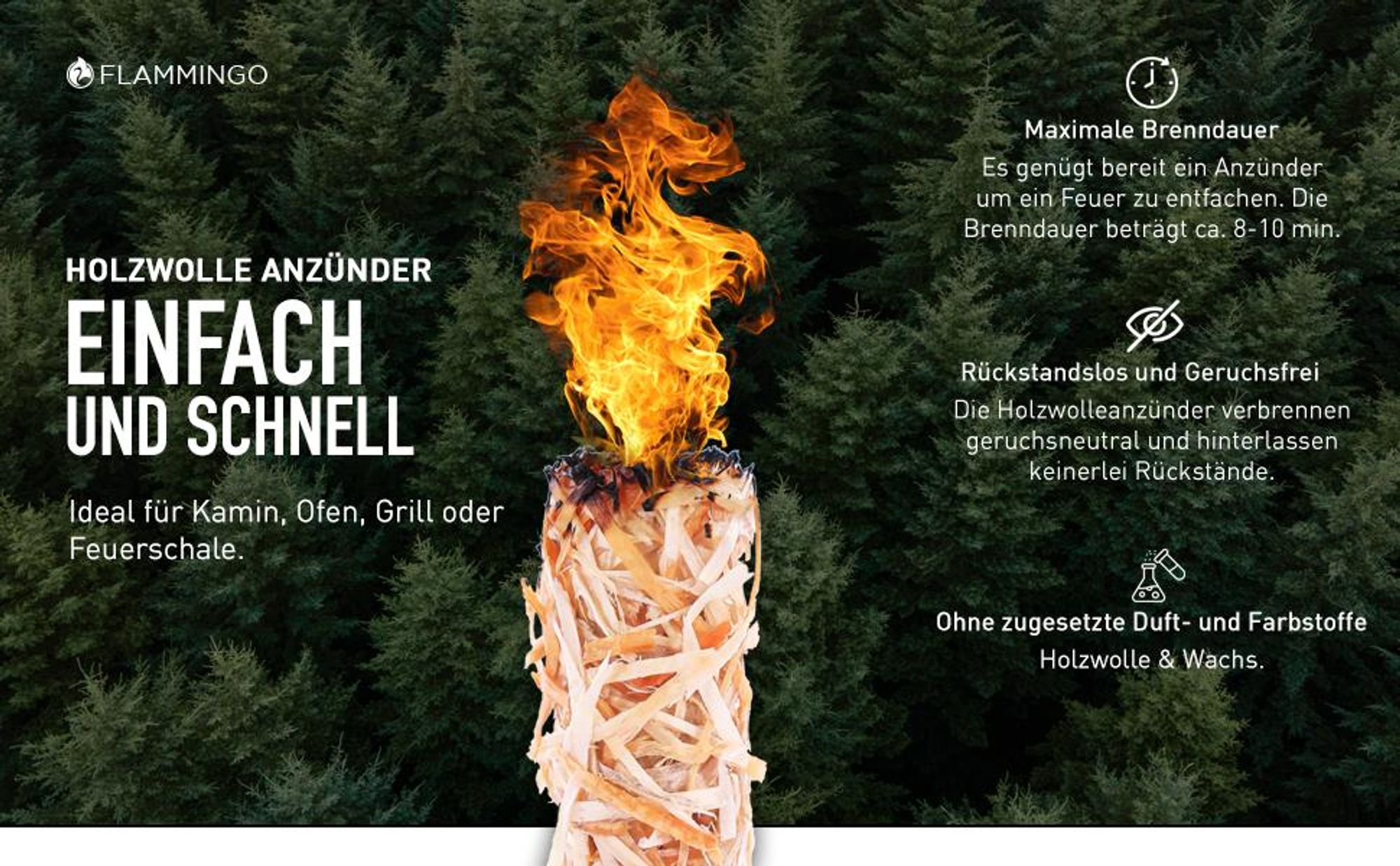 Flammingo® 5 kg Kamin-Anzünder und Grill-Anzünder (Ofen-anzünder, Anzündwolle, Anzündhilfe) aus Holzwolle und Wachs - schnell und rückstandlos