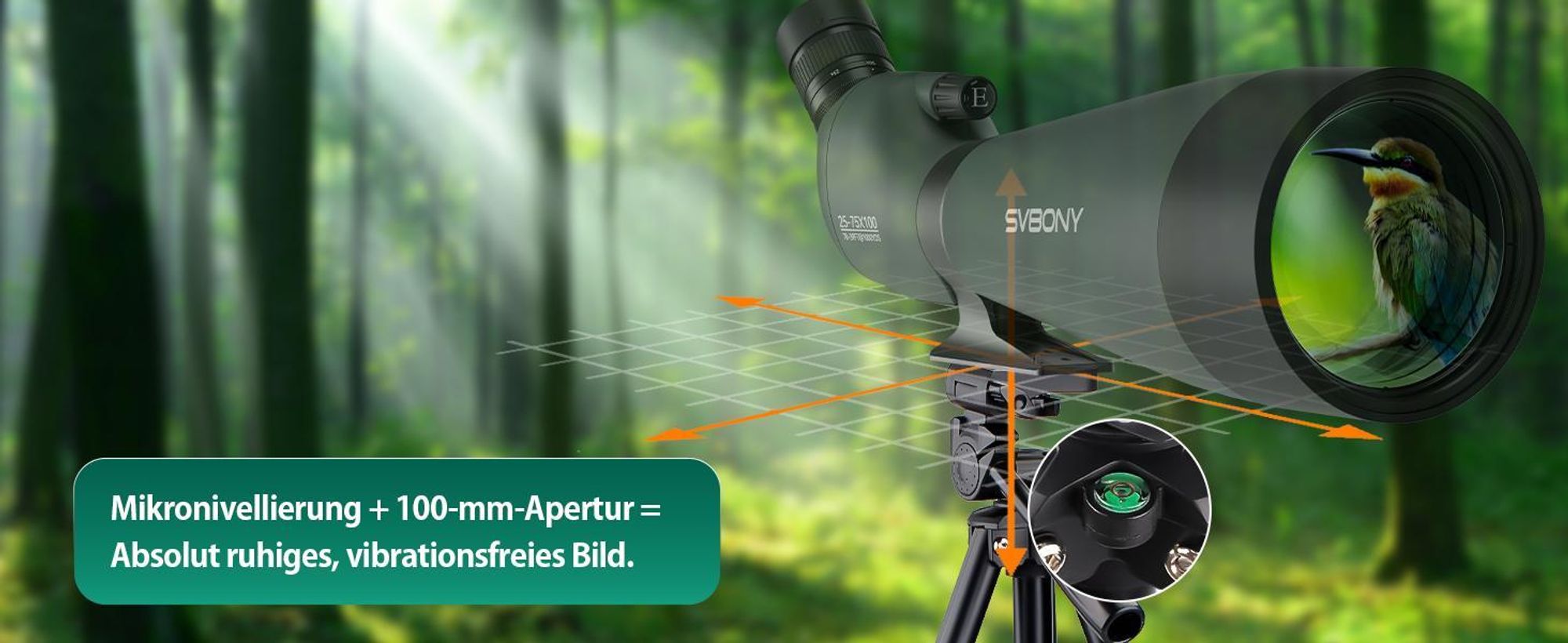 Svbony SV28 25-75x100mm Spektiv, mit Kamerastativ und Handy Adapter, H-K9L Porro Prisma FMC, für Schießsportarten, Vogelbeobachtung, Wildtiere