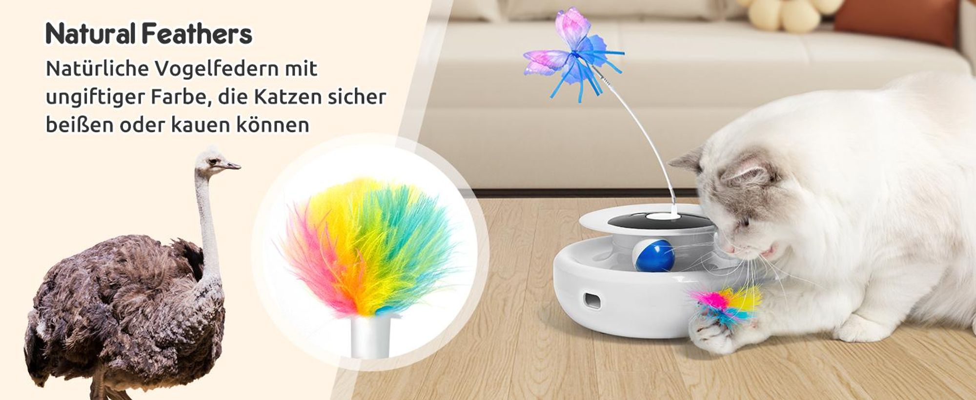 Katzenspielzeug, Elektrisch Interaktives Spielzeug für Katzen, Automatischer Kätzchenspielzeug, Federspiel, Flatternder Schmetterling, Katzenballbahn