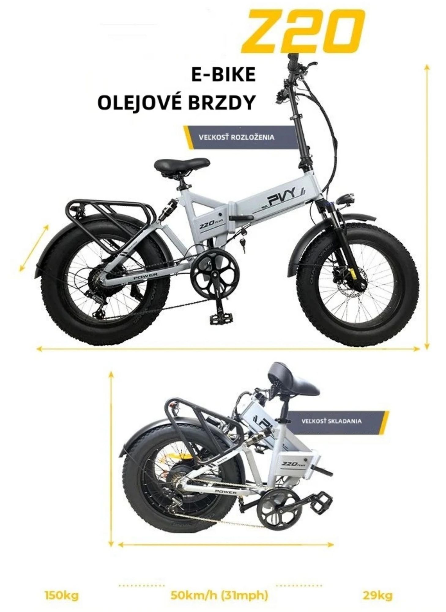 Elektrický bicykel PVY Z20 Plus 1000 - 250W motor 48V16.5AH batéria dojazd 120KM hydraulické kotúčové brzdy - béžová